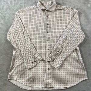 Emanuel Berg Shirt‎ Mens XL Geometric Modern Fit Spread Collar Office Preppy